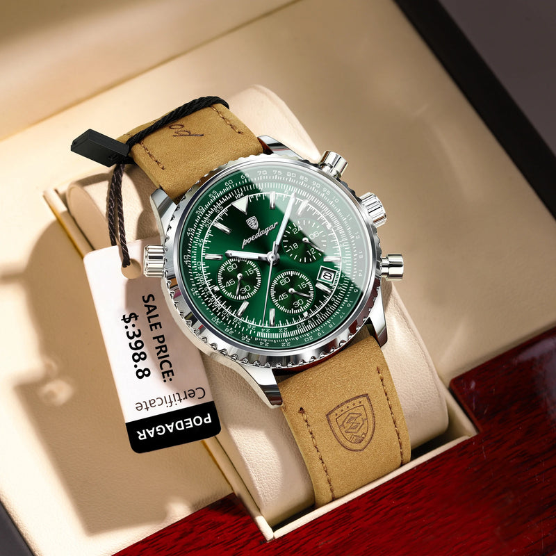 Relógio Masculino POEDAGAR  com Pulseira de Couro – Design Imponente e Estilo Atemporal!