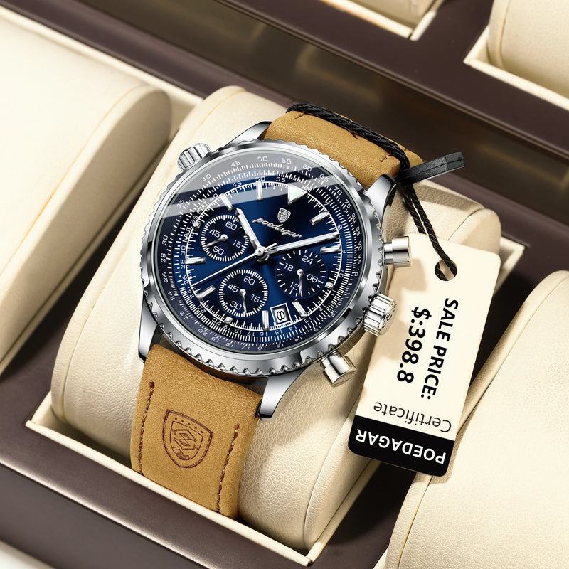 Relógio Masculino POEDAGAR  com Pulseira de Couro – Design Imponente e Estilo Atemporal!