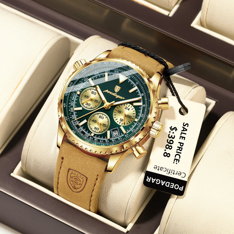 Relógio Masculino POEDAGAR  com Pulseira de Couro – Design Imponente e Estilo Atemporal!