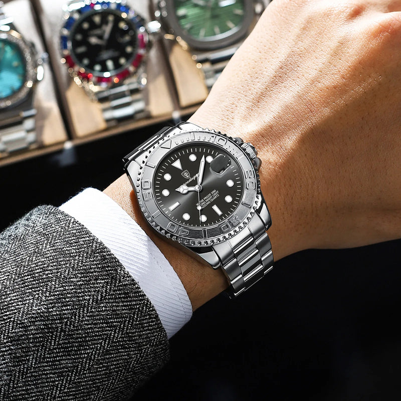 Relógio Masculino POEDAGAR de Aço Inoxidável – Estilo Executivo com Resistência e Elegância