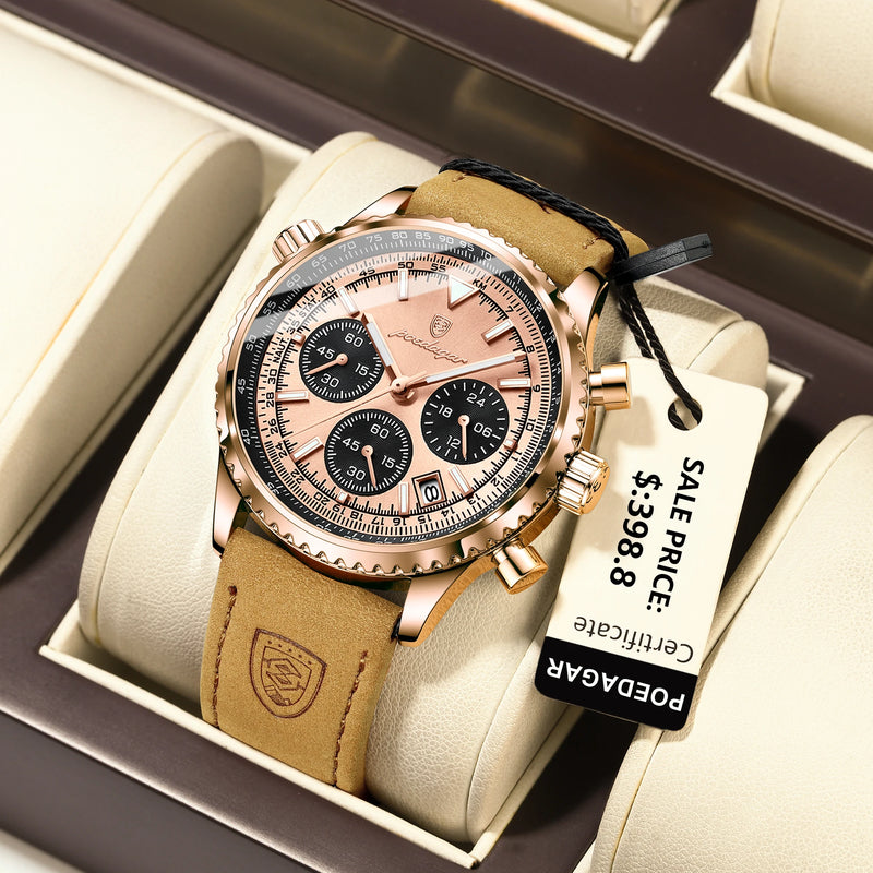 Relógio Masculino POEDAGAR  com Pulseira de Couro – Design Imponente e Estilo Atemporal!