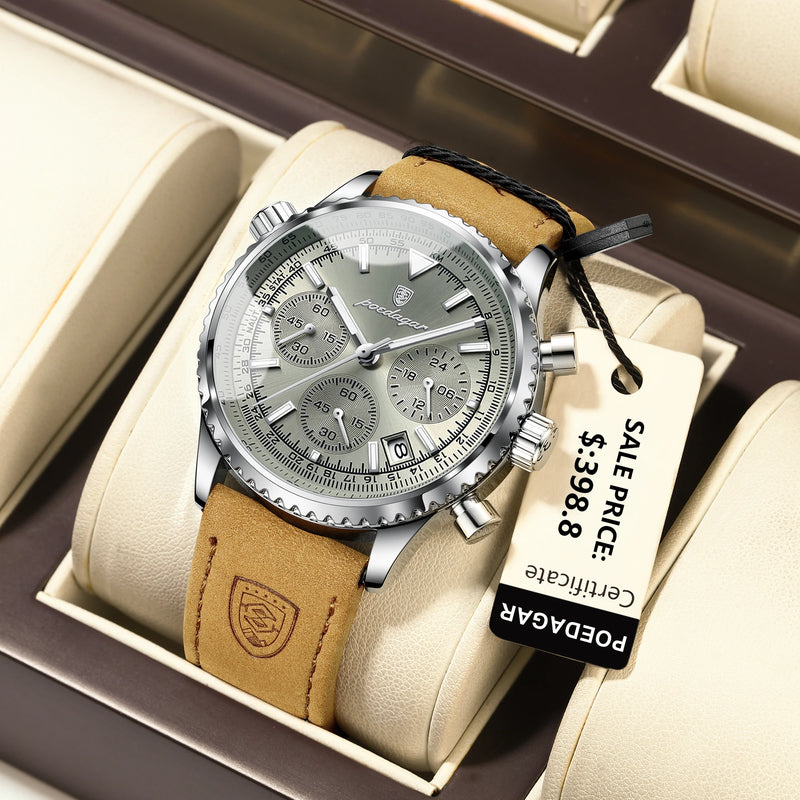 Relógio Masculino POEDAGAR  com Pulseira de Couro – Design Imponente e Estilo Atemporal!